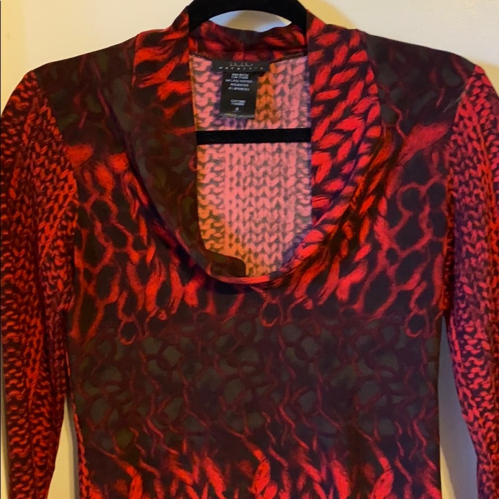 BCBG Max Azria red and black knit top